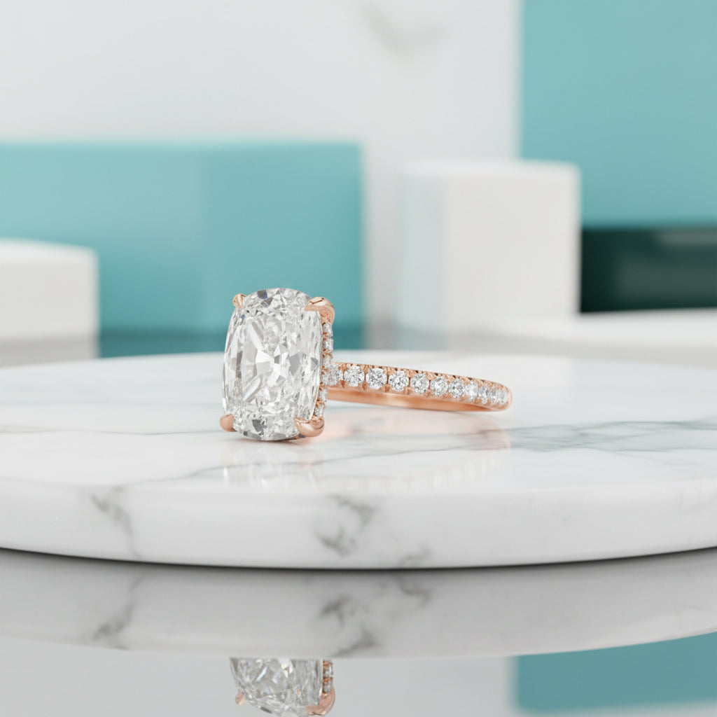 2.50 ct Old Mine Cut Diamond 14K Rose Gold Engagement Ring-Evani Jewelry