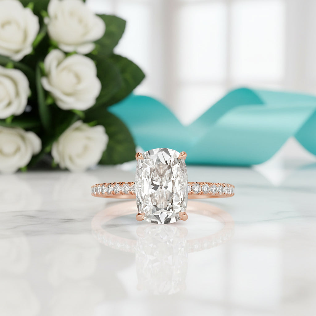 2.50 ct Old Mine Cut Diamond 14K Rose Gold Engagement Ring-Evani Jewelry