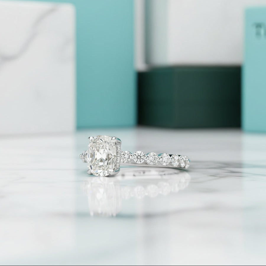 2.50 ct Old Mine Cut Diamond 14k White Gold Engagement Ring-Evani Jewelry