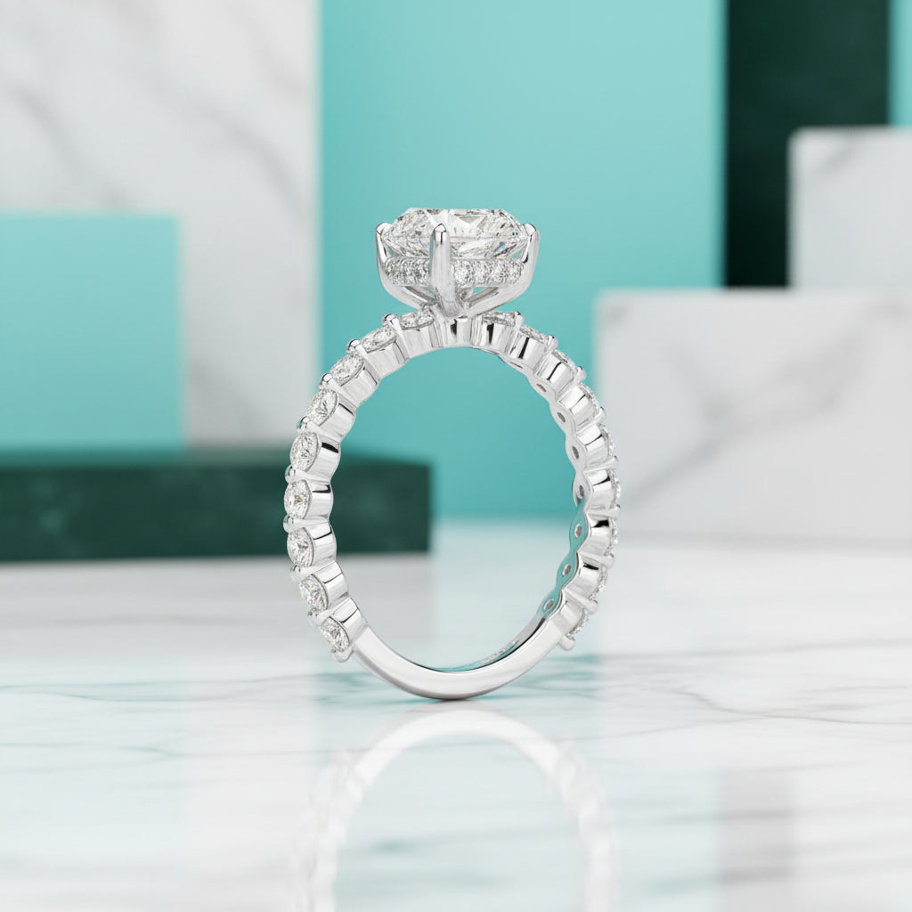 2.50 ct Old Mine Cut Diamond 14k White Gold Engagement Ring-Evani Jewelry
