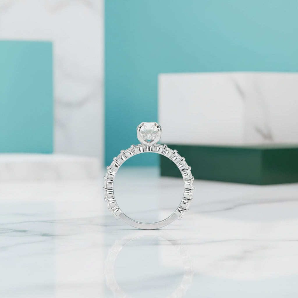 2.50 ct Old Mine Cut Diamond 14k White Gold Engagement Ring-Evani Jewelry