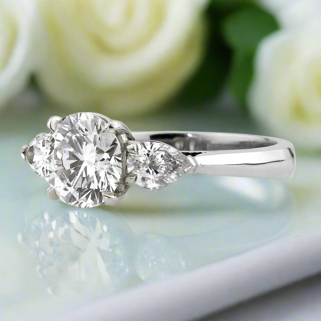 2.50 ct Round Brilliant Cut Three Diamond Engagement Ring-Evani Naomi Jewelry
