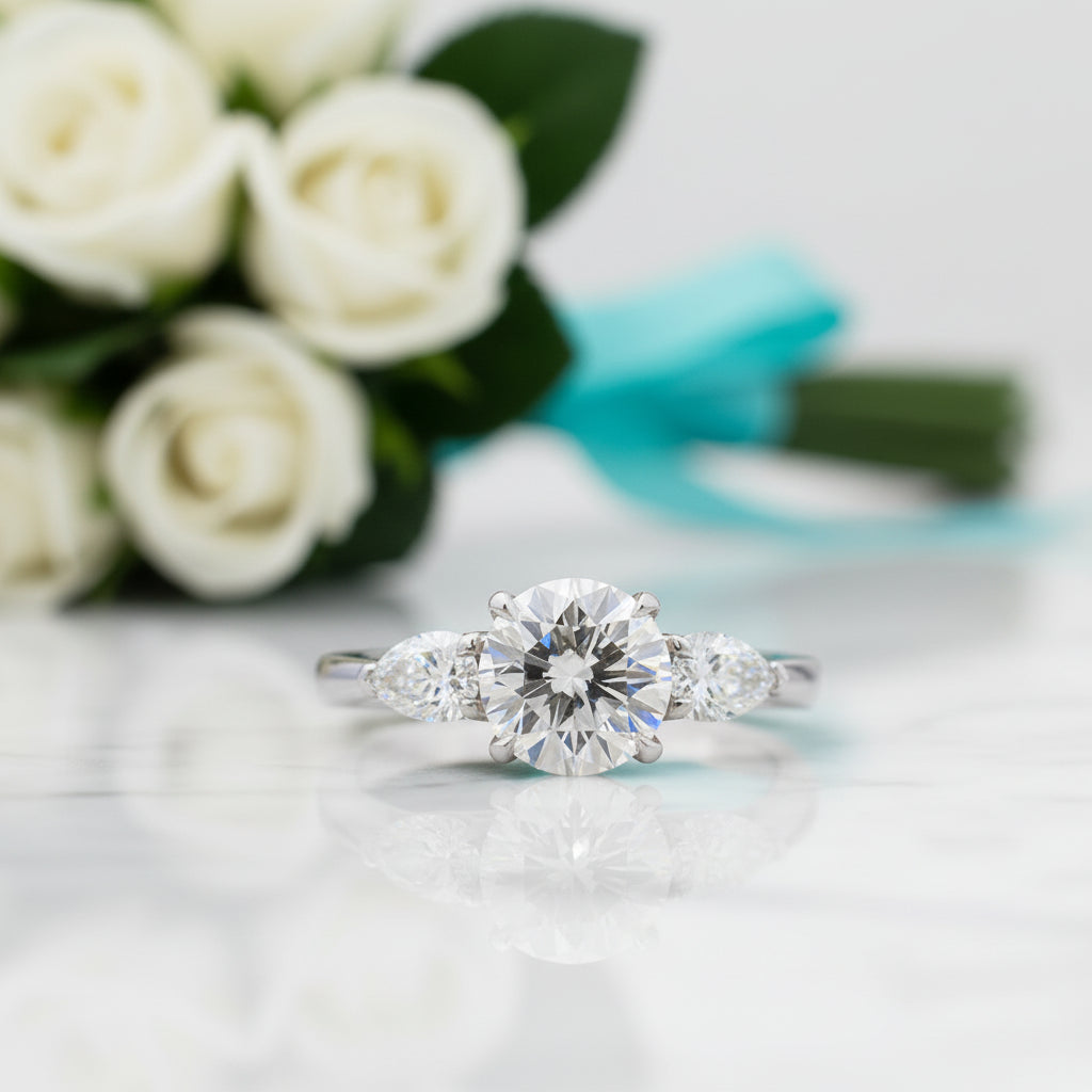 2.50 ct Round Brilliant Cut Three Diamond Engagement Ring-Evani Jewelry