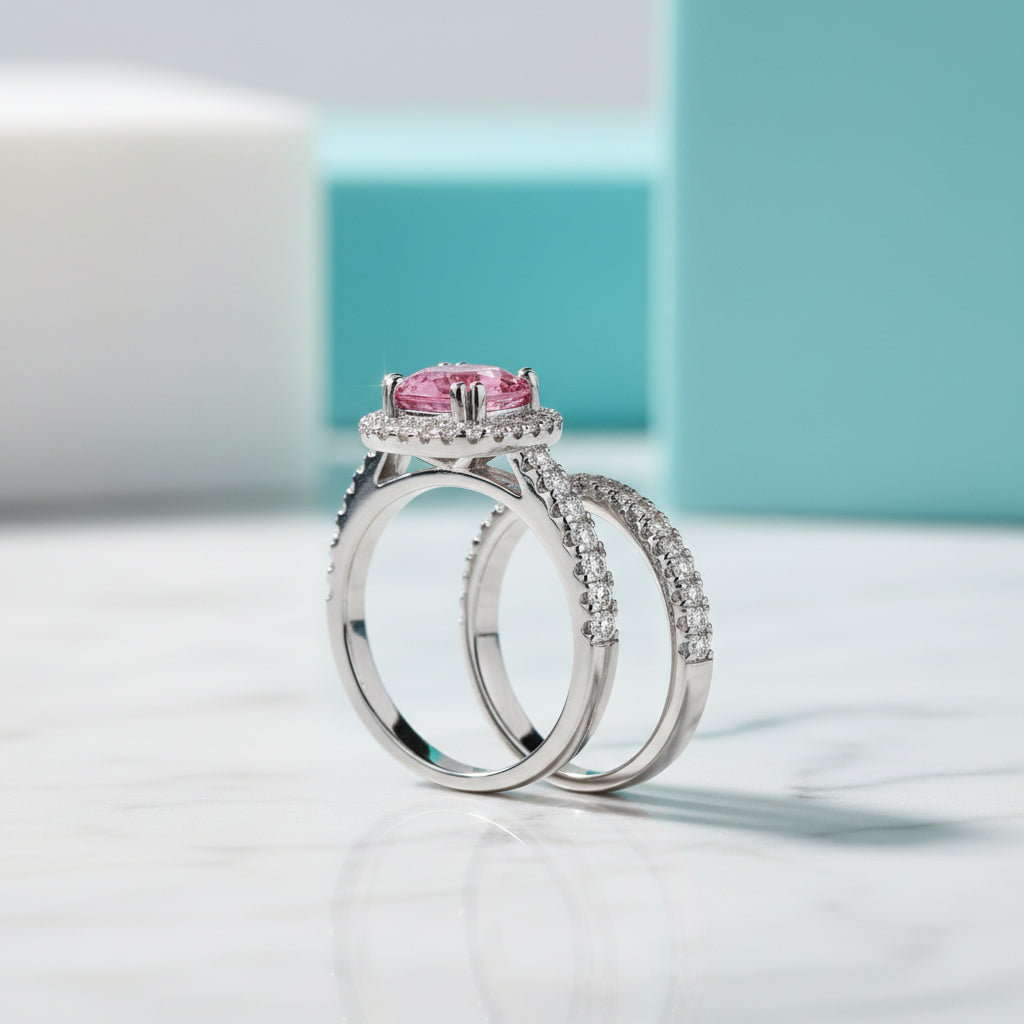 2.60 ct Round-cut Tourmaline Birthstone Halo Bridal Set-Evani Jewelry