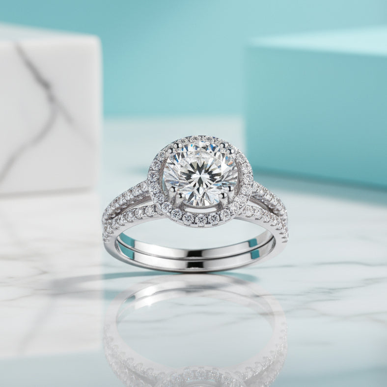 2.60 ct Round-cut Diamond Birthstone Halo Bridal Set-Evani Jewelry