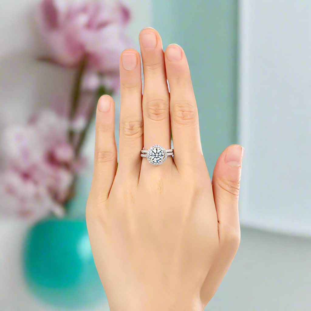 2.60 ct Round-cut Diamond Halo Bridal Set-Evani Jewelry