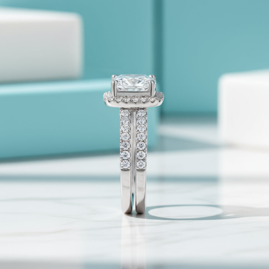 2.60 ct Round-cut Diamond Birthstone Halo Bridal Set-Evani Jewelry