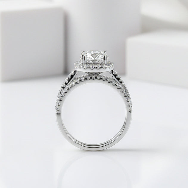 2.60 ct Round-cut Diamond Birthstone Halo Bridal Set-Evani Jewelry