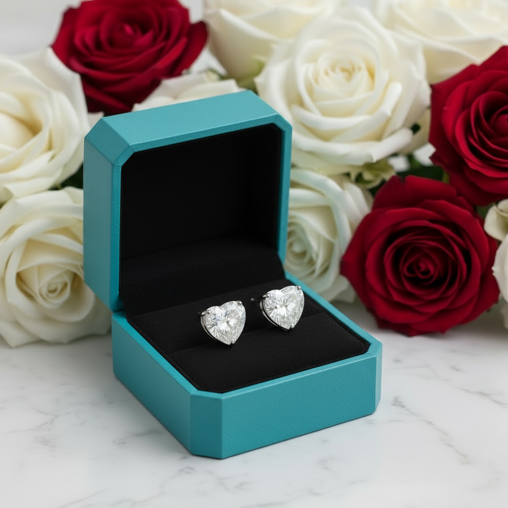 2.7 ct Heart-cut Diamond Stud Earrings-Evani Naomi Jewelry