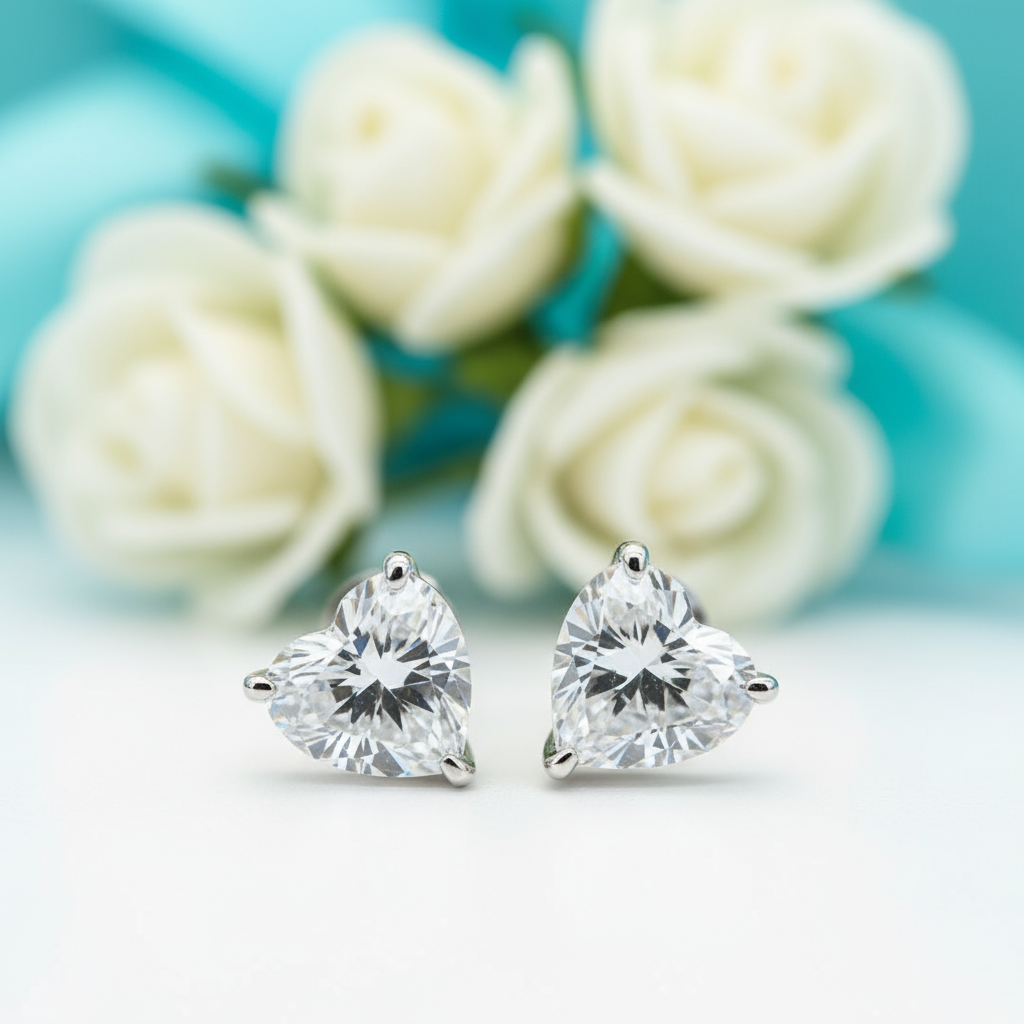 2.7 ct Heart-cut Diamond Stud Earrings-Evani Jewelry