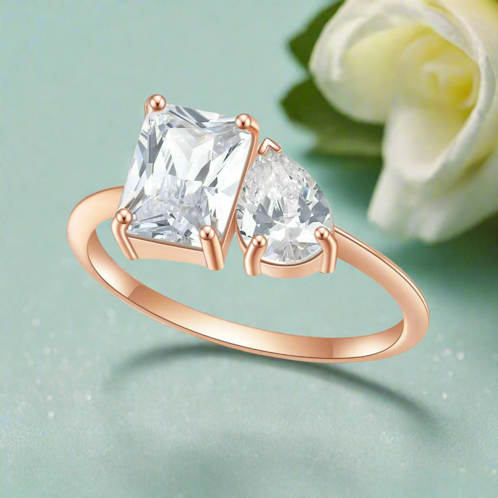2.8 Ctw Emerald & Pear Cut Diamond Engagement Ring-Evani Naomi Jewelry