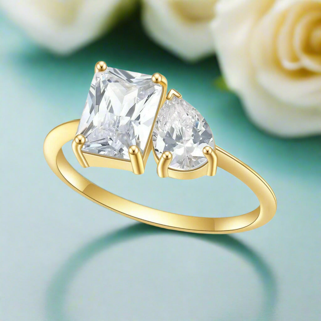 2.8 Ctw Emerald & Pear Cut Diamond Engagement Ring-Evani Naomi Jewelry