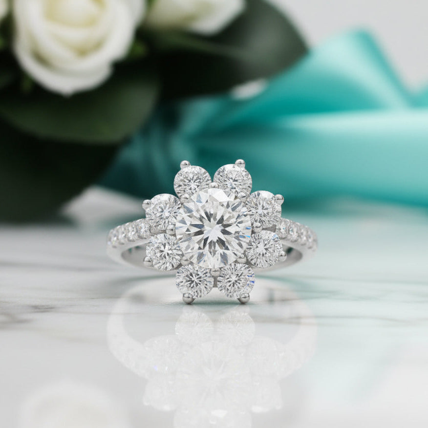 2ct 8mm Sun Flower Diamond Engagement Ring-Evani Jewelry