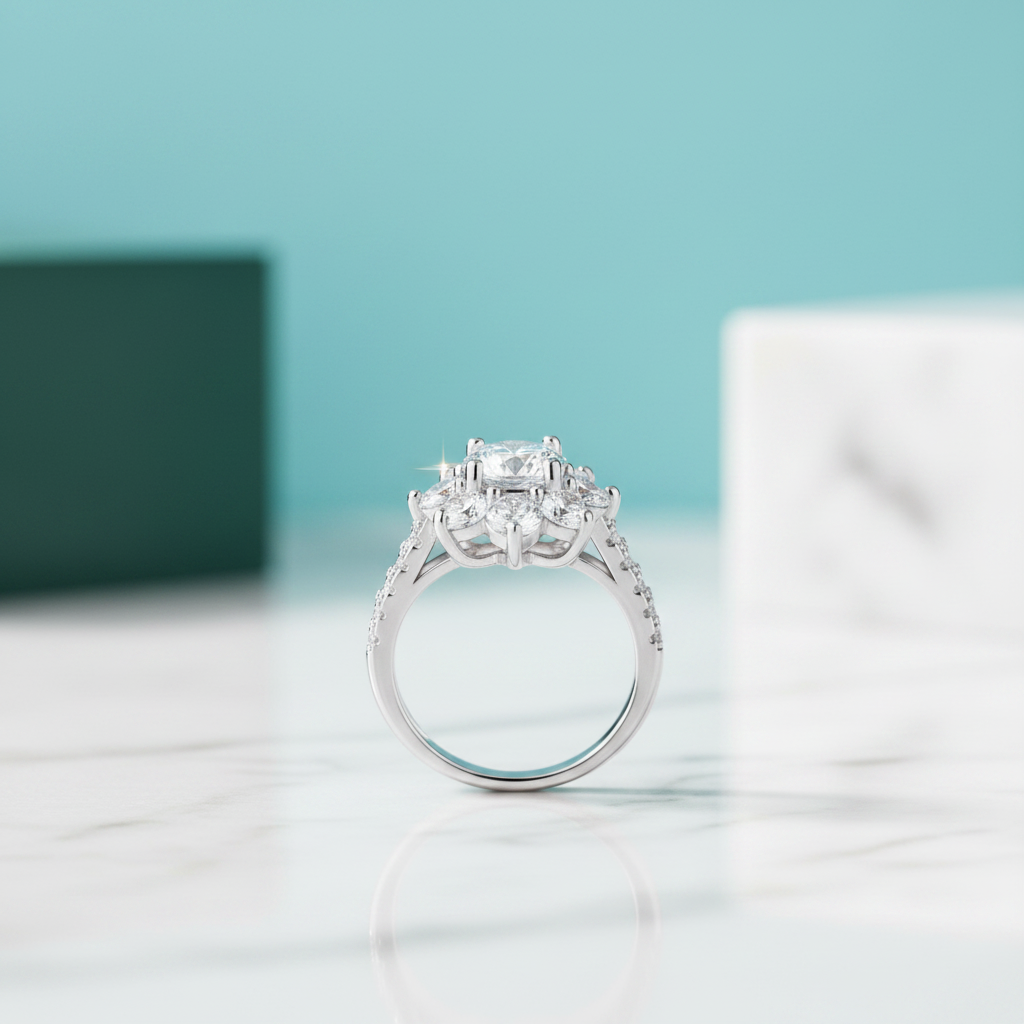 2ct 8mm Sun Flower Diamond Engagement Ring-Evani Jewelry