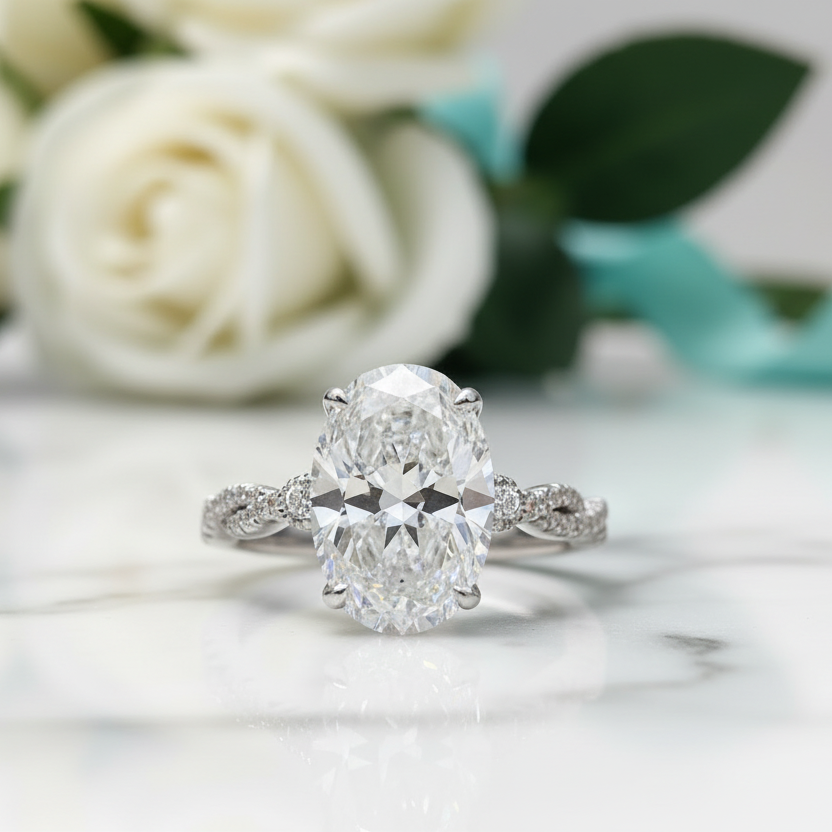 2ct Oval Cut Twisted Diamond Engagement Ring-Evani Jewelry