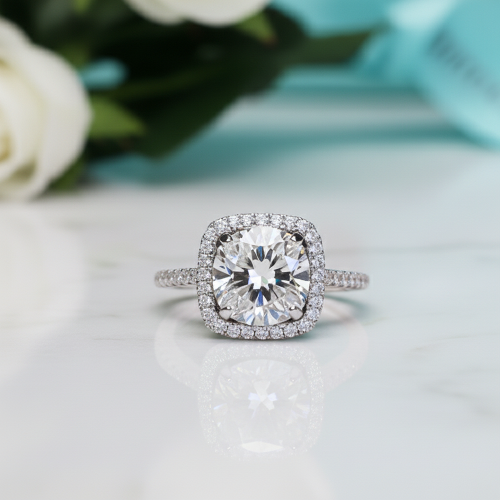 2ct Round Cut Diamond Halo Engagement Ring-Evani Jewelry