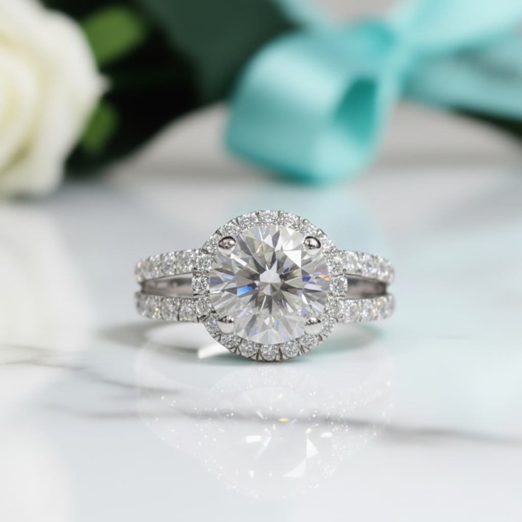 2ct Round Cut Split Shank Diamond Engagement Ring-Evani Jewelry