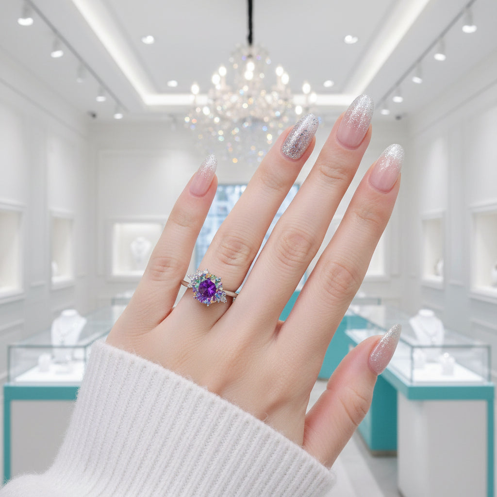 2ct VVS1 Round Cut Rainbow Diamond Engagement Ring-Evani Jewelry