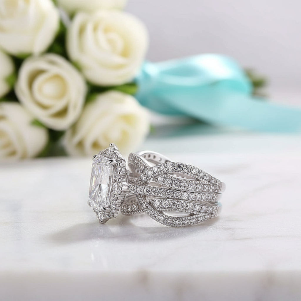 3.0 Ct Halo Radiant Cut Insert Ring Set-Evani Jewelry