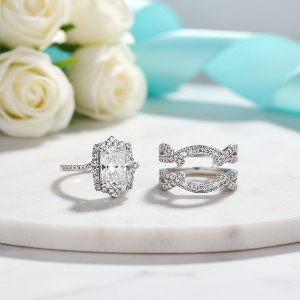 3.0 Ct Halo Radiant Cut Insert Ring Set-Evani Jewelry