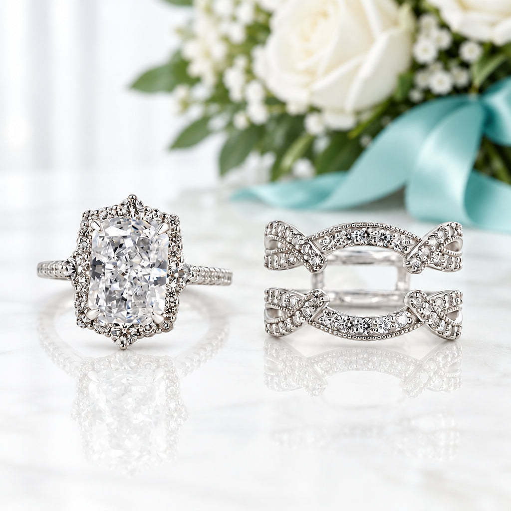 3.0 Ct Halo Radiant Cut Insert Ring Set-Evani Jewelry