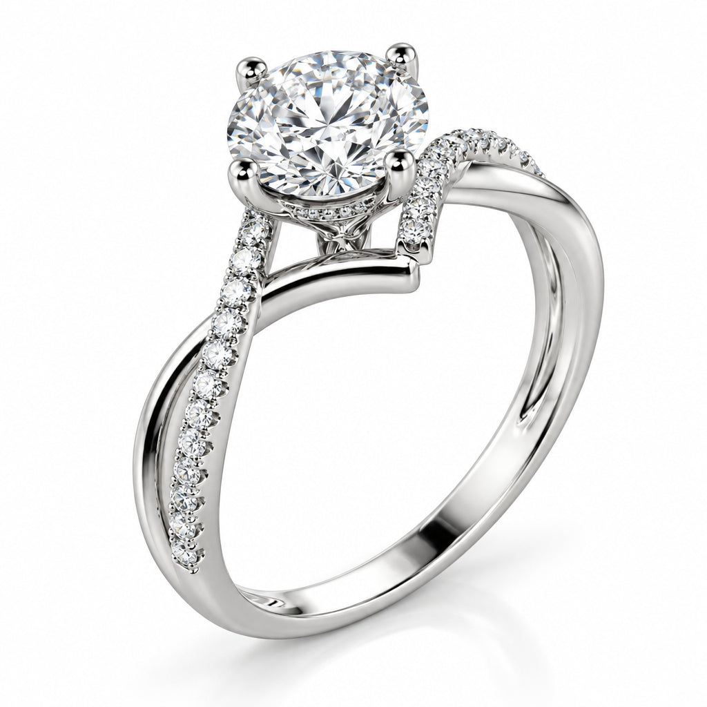 3.0 Ct Round Cut Emerald Twisted Bypass Pave Engagement Ring-Evani Jewelry
