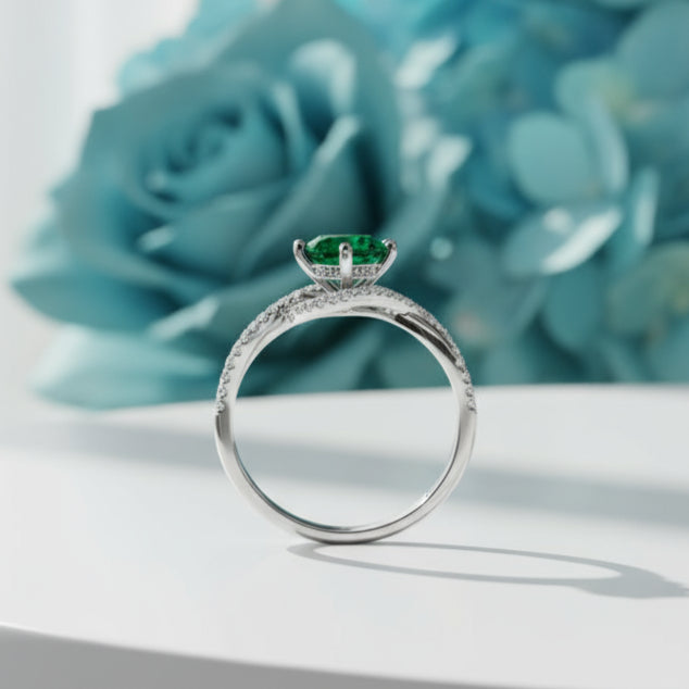3.0 Ct Round Cut Diamond Twisted Bypass Pave Engagement Ring-Evani Naomi Jewelry