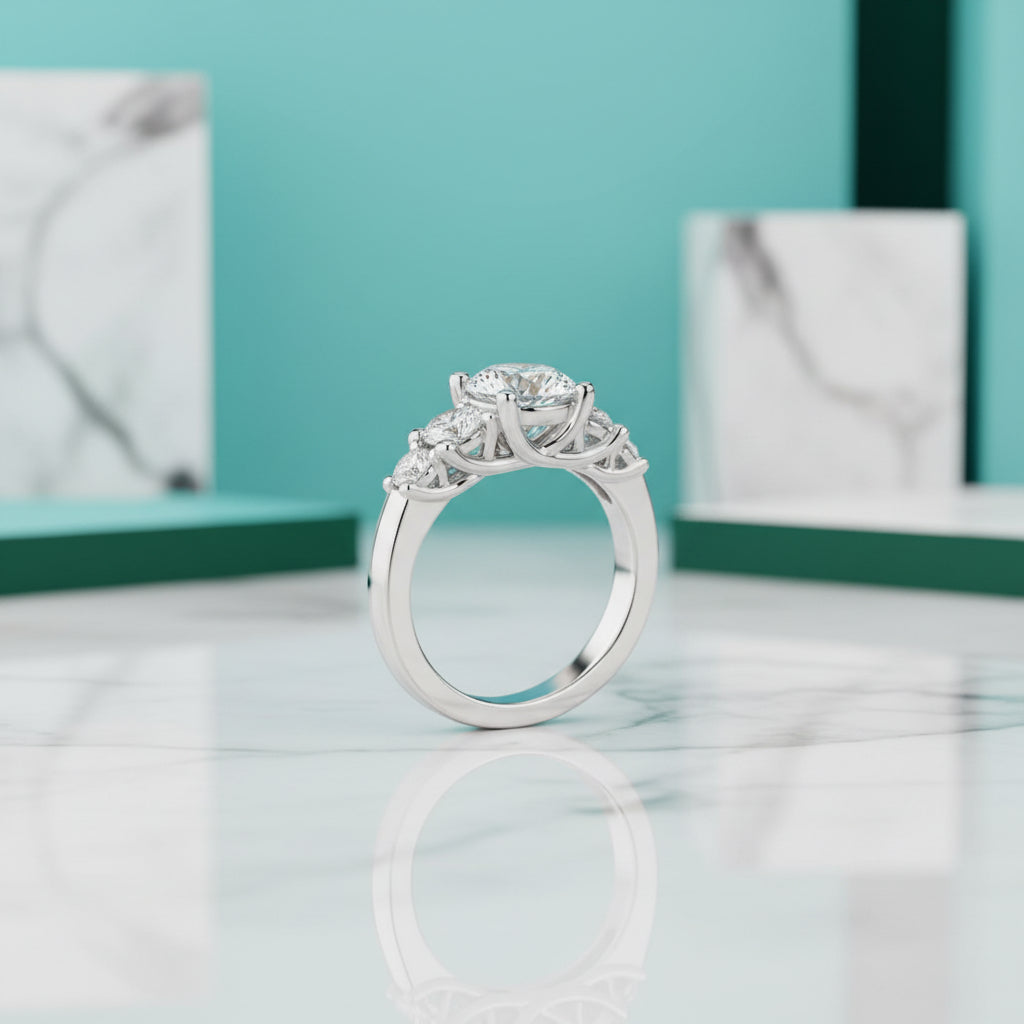 3.0 Ct Round Cut Five Diamonds Engagement Ring-Evani Jewelry