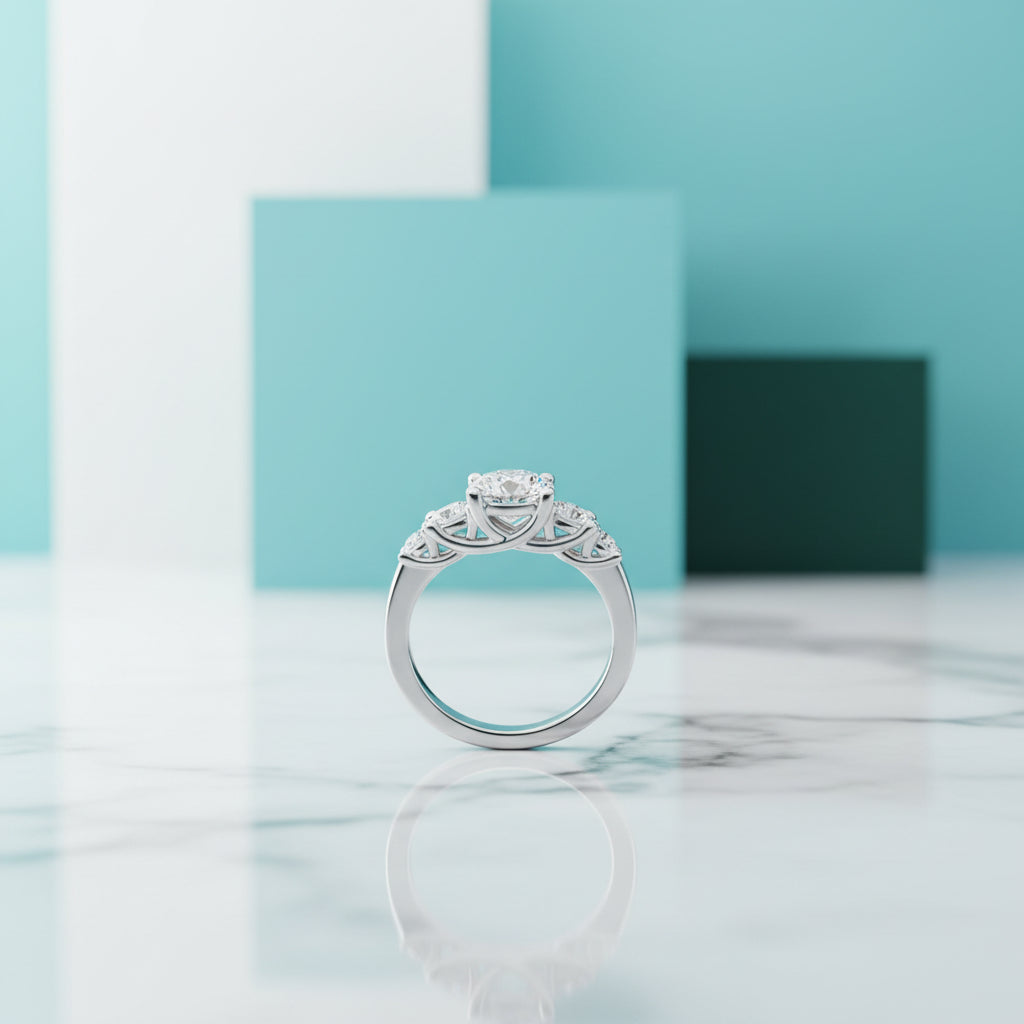 3.0 Ct Round Cut Five Diamonds Engagement Ring-Evani Jewelry