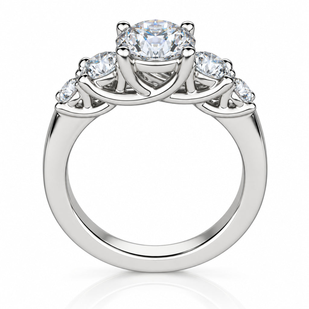 3.0 Ct Round Cut Five Diamonds Engagement Ring-Evani Jewelry