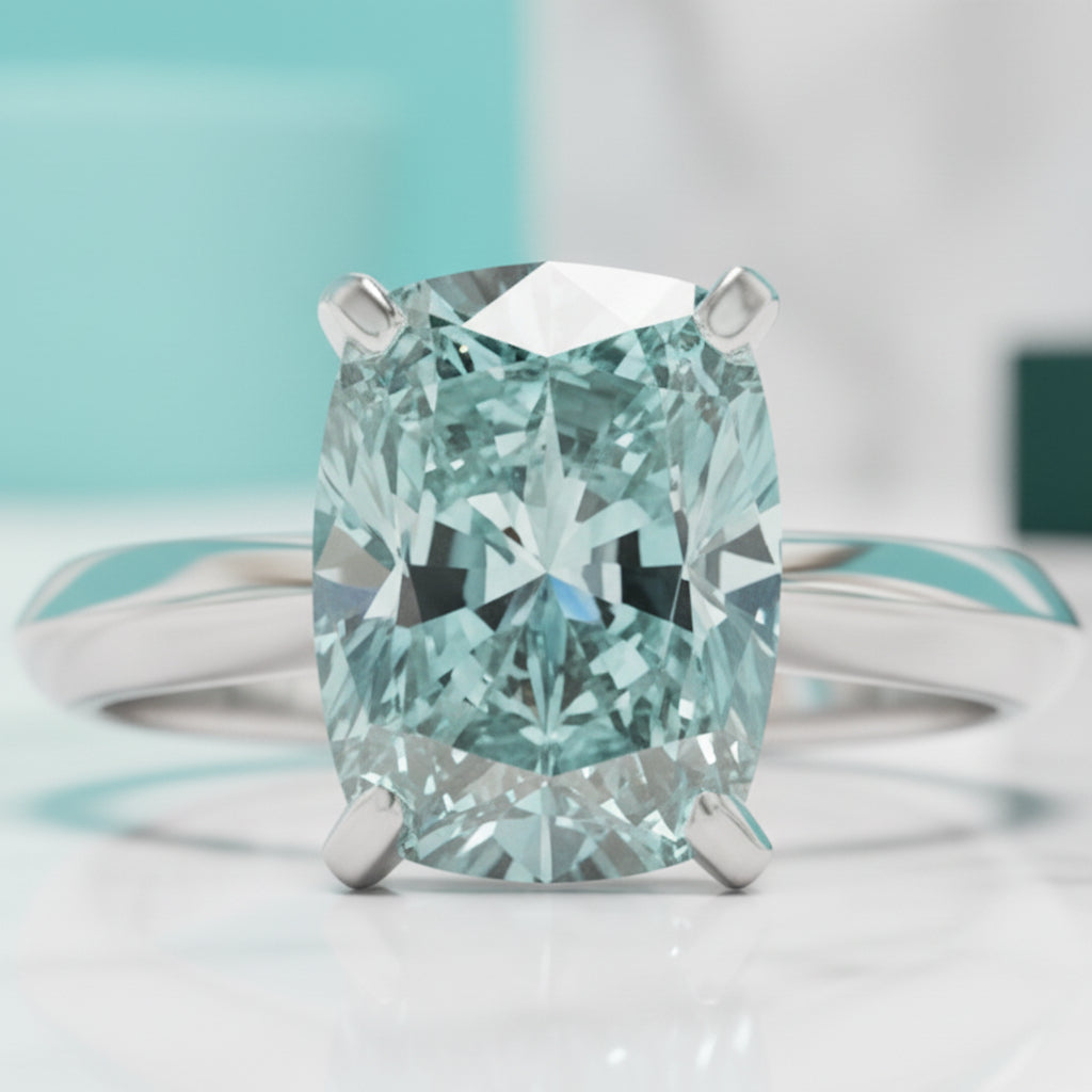 3.0 ct Blue Green Cushion Cut Diamond Engagement Ring-Evani Jewelry