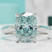 3.0 ct Blue Green Cushion Cut Diamond Engagement Ring-Evani Jewelry