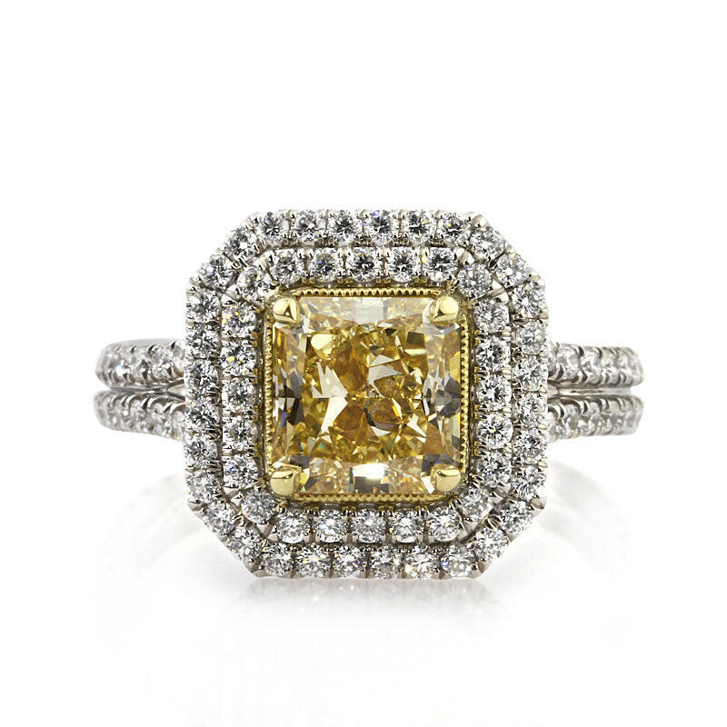 3.0 ct Fancy Yellow Radiant Cut Diamond Double Halo Engagement Ring-Evani Naomi Jewelry