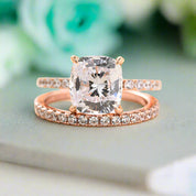 3.0ct Cushion Cut Rose Gold Diamond Wedding Ring Set-Evani Naomi Jewelry