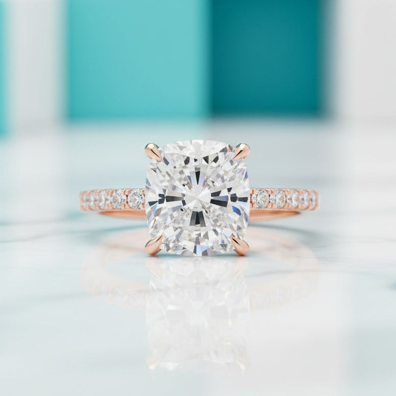 3.0ct Cushion Cut Rose Gold Diamond Wedding Ring Set-Evani Jewelry