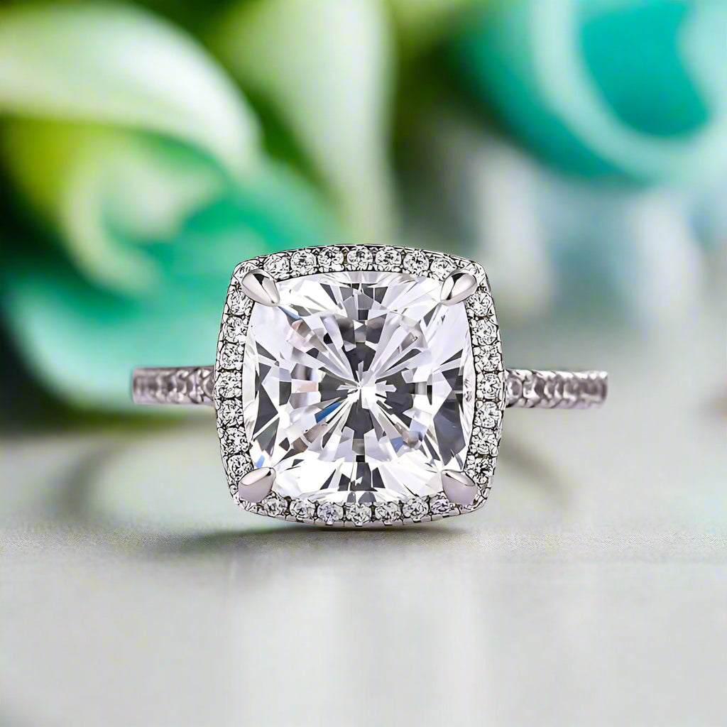 3.2 Ct Cushion Cut Halo Diamond Engagement Ring-Evani Jewelry