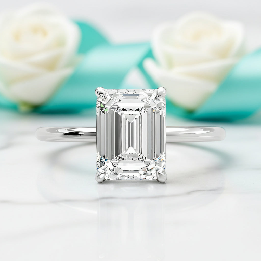 3.3 Ct Classic Emerald Cut Diamond Engagement Ring-Evani Jewelry