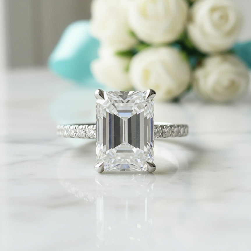 3.3 ct White Gold Emerald Cut Diamond Engagement Ring-Evani Jewelry