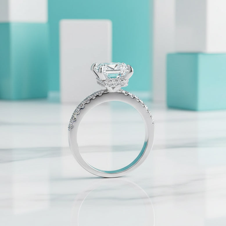 3.3 ct White Gold Emerald Cut Diamond Engagement Ring-Evani Jewelry