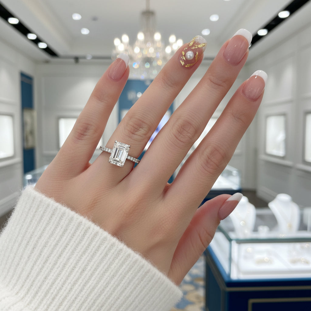 3.3 ct White Gold Emerald Cut Diamond Engagement Ring-Evani Jewelry