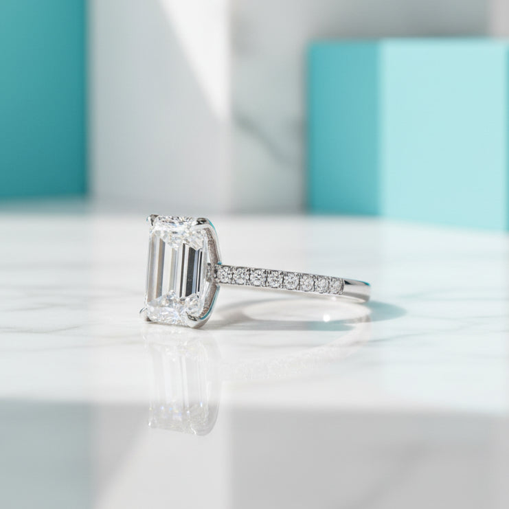 3.3 ct White Gold Emerald Cut Diamond Engagement Ring-Evani Jewelry