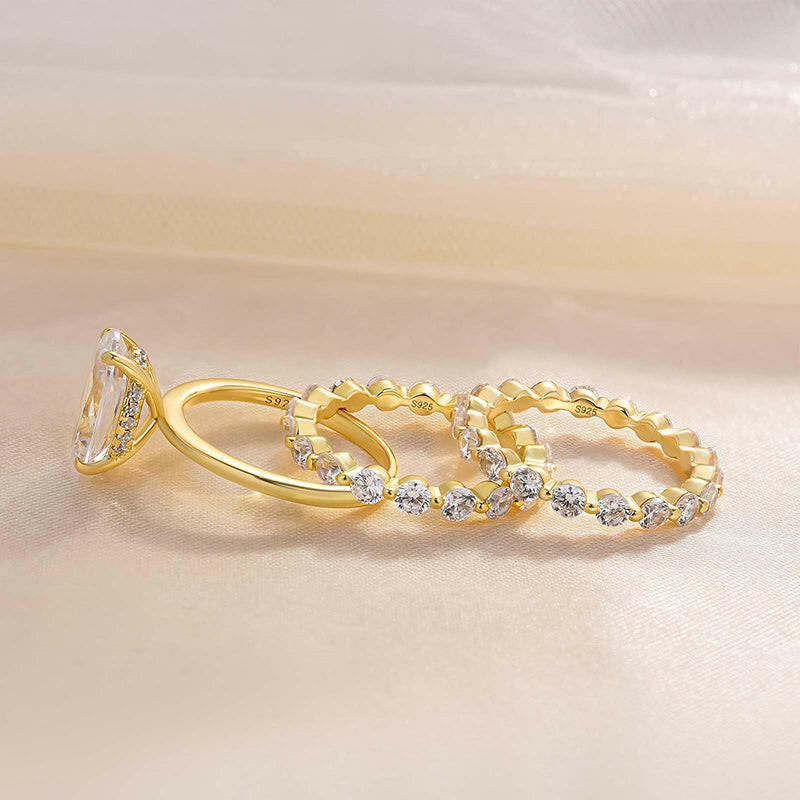 3.5 Ct Oval Cut 3PC Yellow Gold Wedding Ring Set-Evani Naomi Jewelry