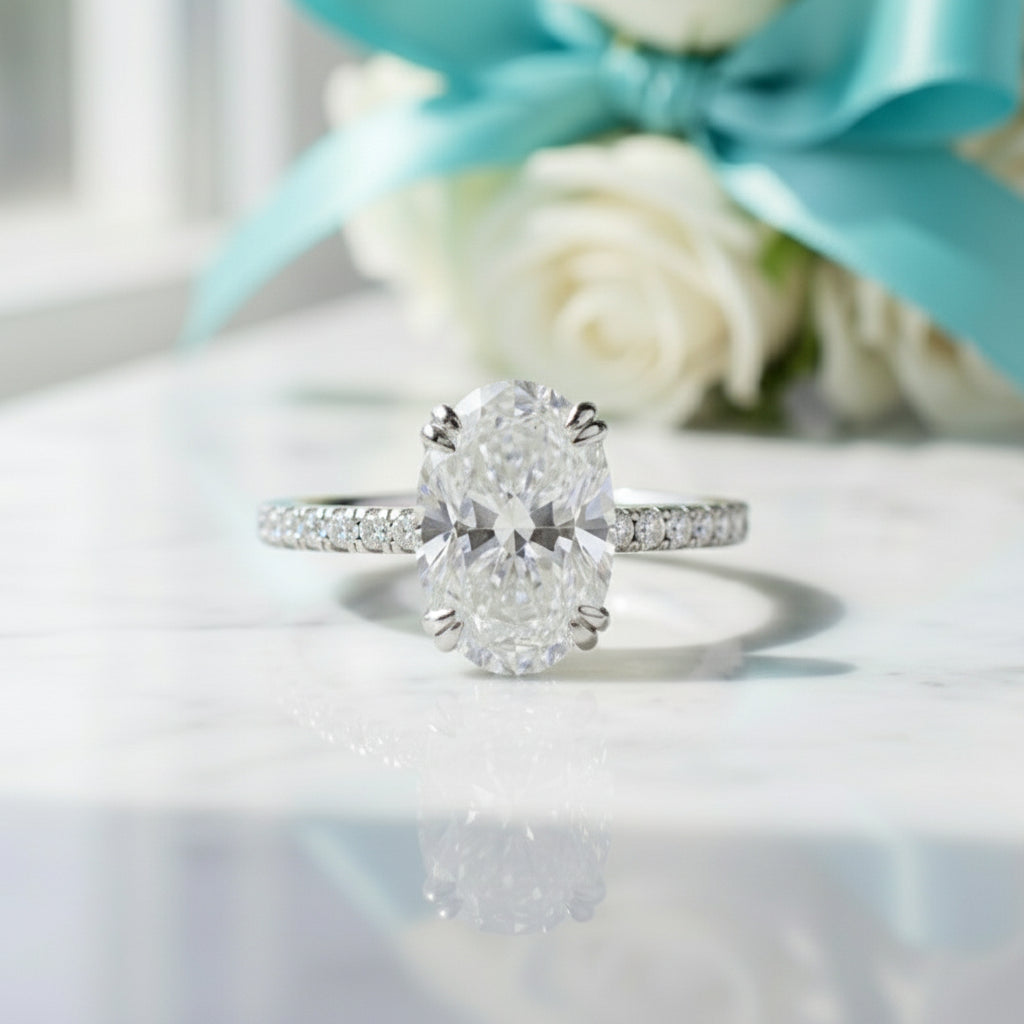 3.5 Ct Oval Cut Diamond Birthstone Engagement Ring-Evani Jewelry