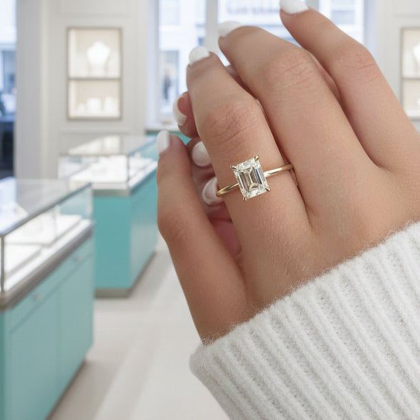 3.5 Ct Yellow Gold Emerald Cut Solitaire Diamond Engagement Ring-Evani Jewelry