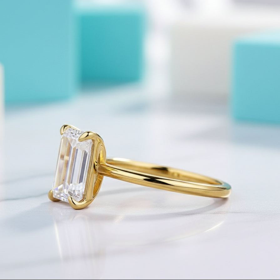 3.5 Ct Yellow Gold Emerald Cut Solitaire Diamond Engagement Ring-Evani Jewelry