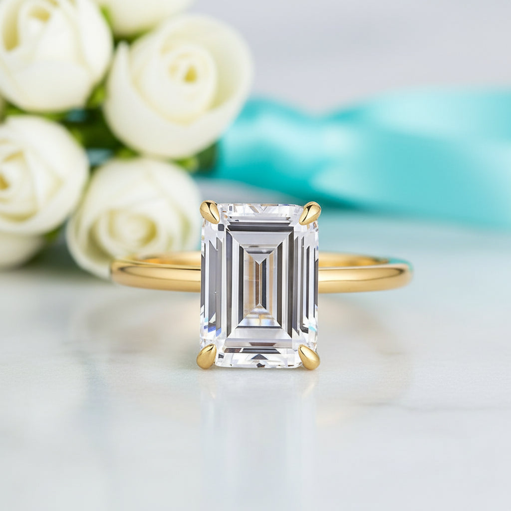 3.5 Ct Yellow Gold Emerald Cut Solitaire Diamond Engagement Ring-Evani Jewelry