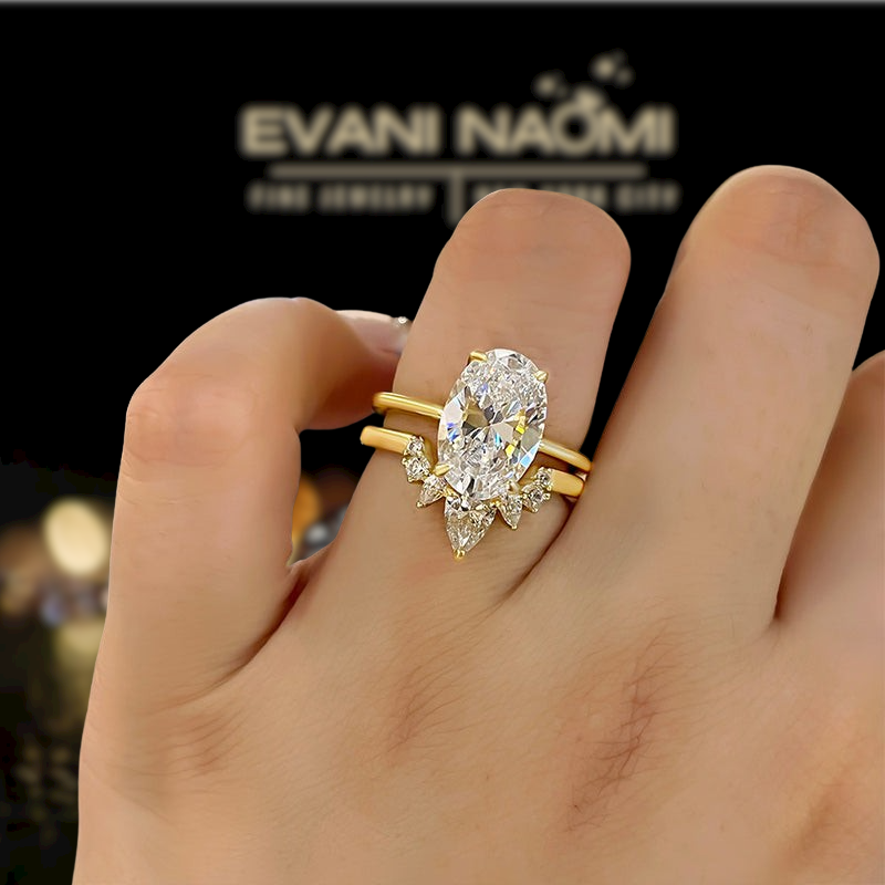 3.5 ct Oval Cut Solitaire Yellow Gold Wedding Set-Evani Naomi Jewelry