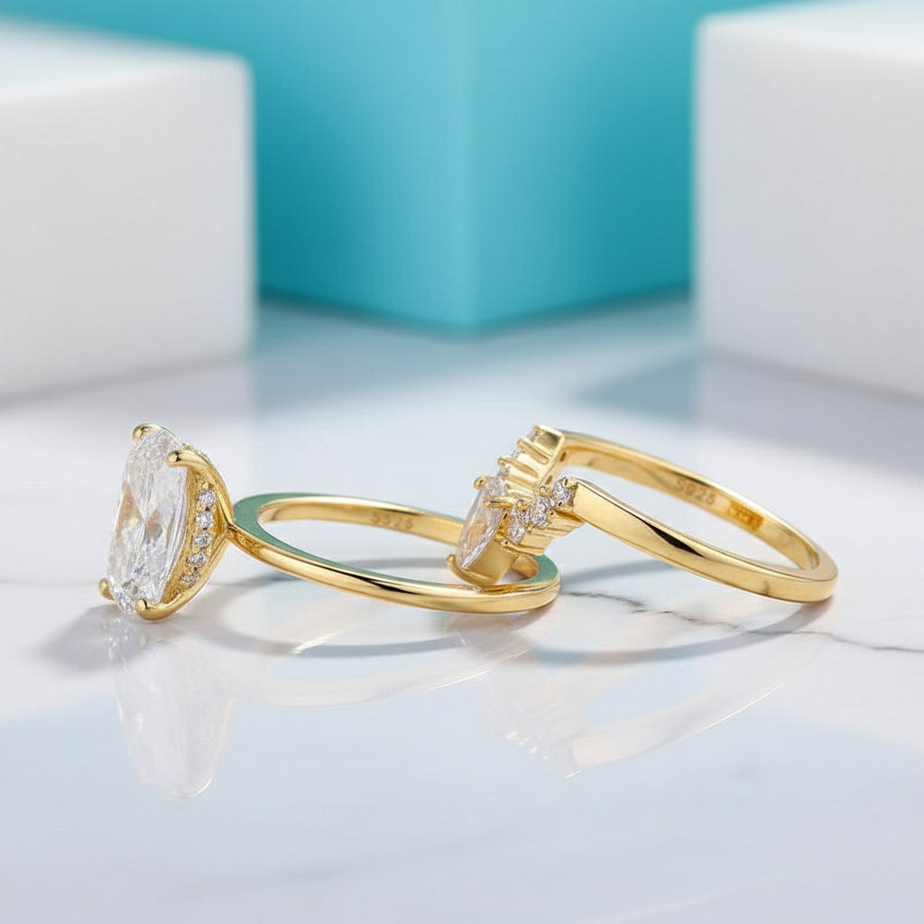 3.5 ct Oval Cut Solitaire Yellow Gold Diamond Birthstone Wedding Set-Evani Jewelry