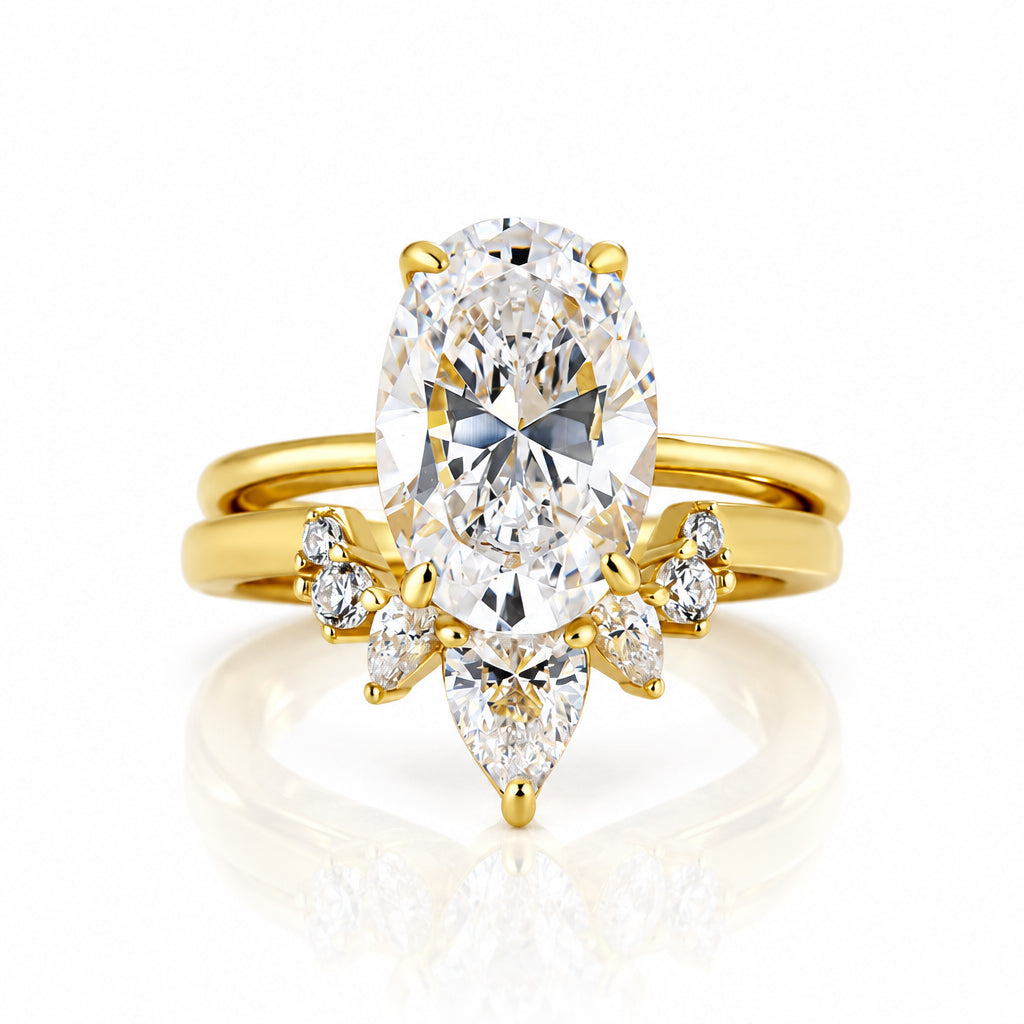 3.5 ct Oval Cut Solitaire Yellow Gold Diamond Birthstone Wedding Set-Evani Jewelry