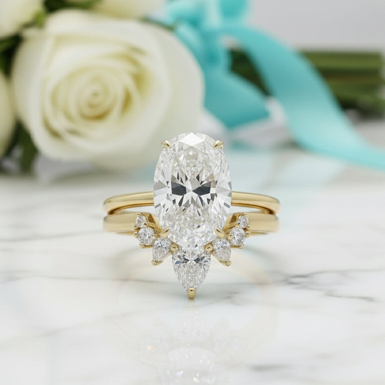 3.5 ct Oval Cut Solitaire Yellow Gold Diamond Birthstone Wedding Set-Evani Jewelry